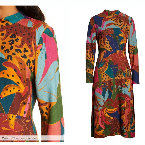 FARM Rio Dresses & Skirts - FARM Rio Leopards Jungle Long Sleeve Dress